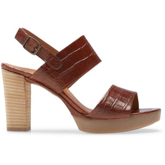 🆕PAUL GREEN Amanda Croc Slingback Platform Sandal Shoes 7 Brown - Picture 2 of 13